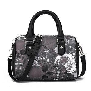 Riñoneras Xiuya bolsos góticos para mujer 2023 primavera estampado de calavera Punk Messenger Bag High Street Pu cuero moda señora Y2k Boston 23519