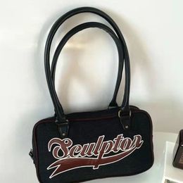 Riñoneras Xiuya Retro Mujer Hombro Casual Todo partido Viajes Fitness Béisbol Deportes Denim Lienzo Carta Bolso bordado 230511