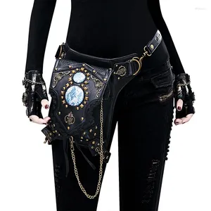 Taillezakken Yourason Unisex Steampunk Chain Rivet Pack Multifunctioneel PU Leer vrouwelijke schouder 2024 Moto Biker Belt Bag