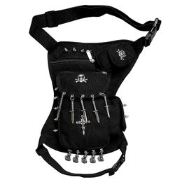 Taille riem tas heren mode hight kwaliteit steampunk gothic bezaaid drop been biker pouch pack