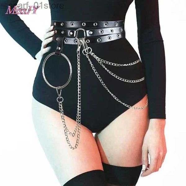 Ceintures de chaîne de taille 1pc Unisexe Beltes de jupe en cuir femelle Punk Gothic Rock Harness Taist Metal Bo Bondage Accessoires de ceinture creux pour LAL231221