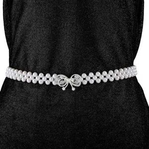 Ceintures de chaîne de taille Une ceinture de diamant cloutée à nœud creux pour femme, ceinture de jupe longue en corde élastique perlée pour les loisirs et le jeu Y240329