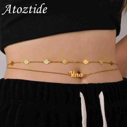 Tailleketting Riemen Atoztide Gepersonaliseerde Aangepaste Namen Zirkoon 2 Laag Tailleketting voor Vrouwen Roestvrij Staal Sexy Bo Chain Birtay Jewerly GiftL231221