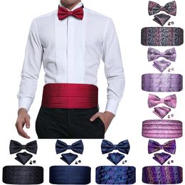 Taille-kettingbanden Zwart Paisley Men Cummerbund Silk Bloem Bow Tie Set Pocket Square Cufflink Formele Tuxedo Suit-accessoires Barry.wang B-100 230403