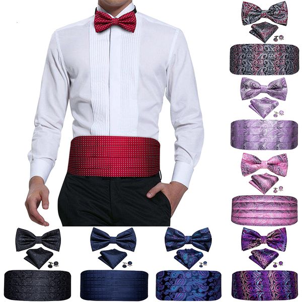 Ceintures de chaîne de taille Noir Paisley Hommes Cummerbund Soie Floral Noeud Papillon Ensemble Poche Carré Bouton De Manchette Formel Tuxedo Costume Accessoires Barry.Wang B-100 230403