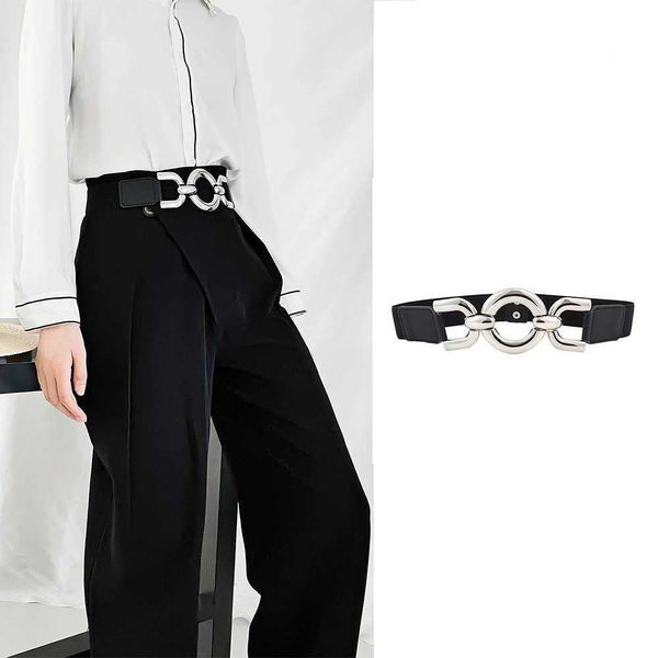 Cinturones de la cintura Cadena Hebilla de metal Hebilla elástica Vestido de plateado para mujer Vestido punk con correa de cadena de mujeres Negro Q240523