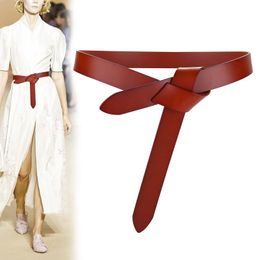 Ceintures de chaîne de taille conception noeud en peau de vache femmes ceintures doux en cuir véritable sangle nouée ceinture robe accessoires dame ceintures longue women belt 230222