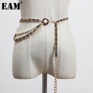 Taille chaîne ceintures EAM Pu cuir rouge noir métal longue ceinture personnalité femmes mode tout-match printemps automne 1DA526 221012