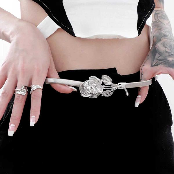 Ceintures de chaîne de taille Fashion Elastic Gold Chain Belt femelle fleur fleur argenté Metal Punk Beltes pour femmes Stretch de haute qualité