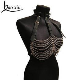 Ceintures de chaîne de taille Mode sexy Punk femmes ceinture en faux cuir corps Bondage sculptant harnais taille ceinture sangles gland chaîne bretelles 230419