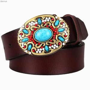 Ceintures de chaîne de taille Fashion Bentes en cuir authentique en cuir joyau turquoise ceintures de boucle en métal motif arabesque rétro dame jeans gaignement Giftl240416