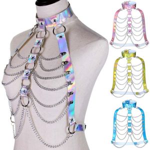 Taille chaîne ceintures holographique corps chaîne harnais Top Punk femmes Holo arc-en-ciel taille bijoux Festival Rave tenue Designer ceinture femmes 230419