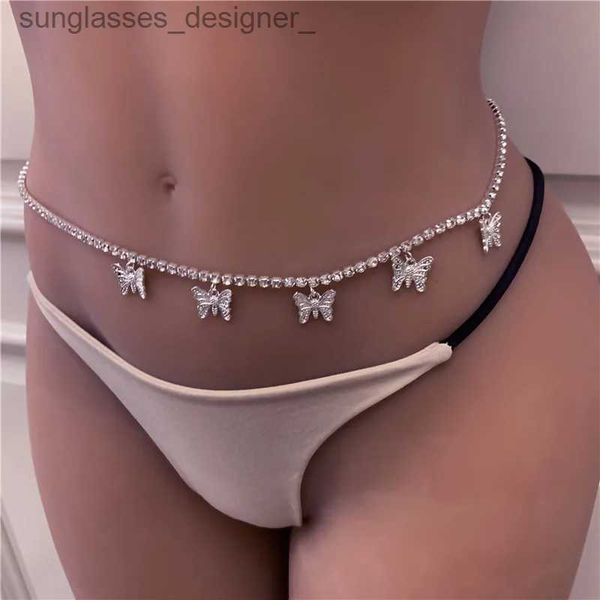 Ceintures de chaîne de taille Vente chaude strass papillon charme avec chaîne en cristal papillon ventre taille chaîne bijoux pour femmes Sexy Bo taille chaîne L231217