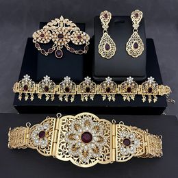 Taille kettinggordels Marokko CaFtan Wedding Gold Golde luxe sieraden Set voor bruidsmoslim Arabische kleding Bruidaccessoire 230224