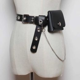 Cinturones de la cintura Cadena nueva cadena para mujer correa de bolsa pequeña jeans punk siltle hebilla correa de hombro bolso de cintura bolso de cintura hueco niña Q240523