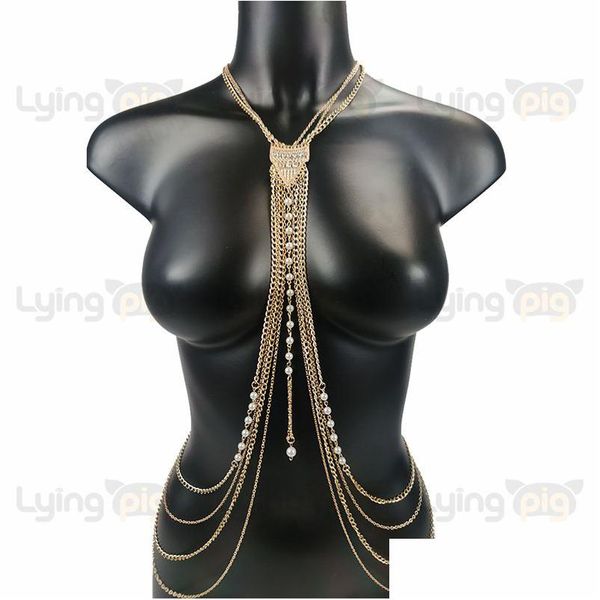 Ceintures de chaîne de taille Colliers de corps de perles Bijoux Luxueux Poitrine Mode pour femmes Y Bikinis Accessoires de plage Goth Drop Livraison Dhafb