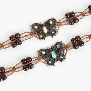 Chaîne de taille Belts de la chaîne de taille tissée de style ethnique rétro pour femmes Bohemian Wooden Berfly Chain Belt Lady Rope Braid Bail