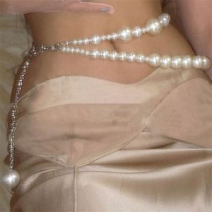Taille -ketenganden Sexy Geometric Pearl Taille Chain For Women Double Layer kralen ketting riem streetwear zomer mode body sieraden 230228