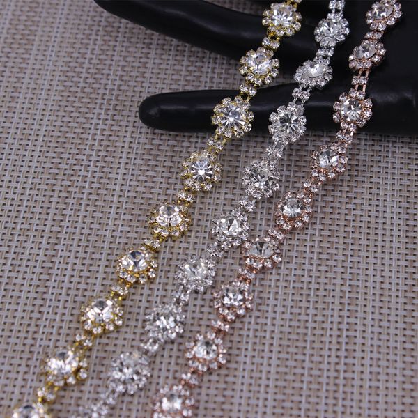 Ceintures de chaîne de taille en forme de fleur brillante, cristal rose or argent, garniture en métal, ruban pour robe, sac, chaussures, accessoires 230224