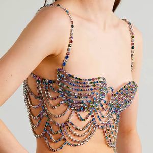 Taille -ketengordels Stonefans Romantische kleurrijke bovenste waterdiamanten beha sexy ondergoed dames kristal body bralette keten bikini sieraden 230512