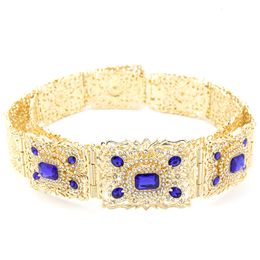 Taille -kettingbanden Sunspicems 18K Gold kleur blauw kristal marokko kaFtan riem voor vrouwen Algera bruid trouwriem sieraden decoratieve taille keten 230419