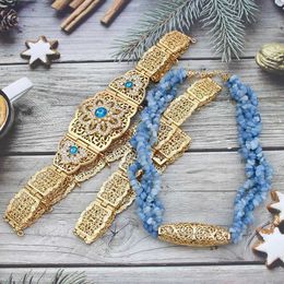 Cinturones de la cintura Cinturones solares de color azul claro Cinturón marroquí marinco para mujer collar de piedra múltiple collar de caftán joya de joyas argelinas de joyas de novia Q240523