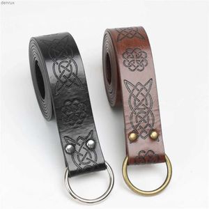 Taille -kettingbanden Vintage Medieval Belt Pu Leather Celtic Loop Ring reliëf Viking Belt Retro Accessoire Women Men Men Knight Pirate Cosplay Costumel240416