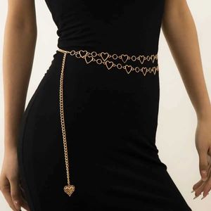 Ceintures de chaîne de taille femme mode métal ceinture de taille de taille double couture coeur coeur long pendentif pendant accessoires