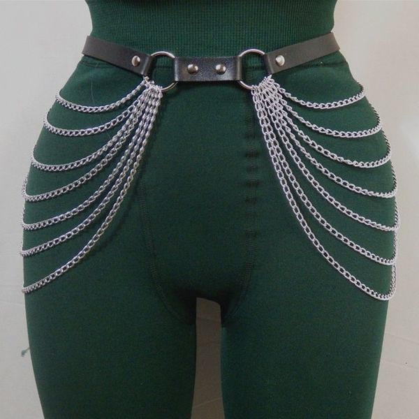 Taille Chaîne Ceintures Femmes Sexy Punk Goth cuir ceinture harnais chaîne soutien-gorge haut poitrine chaîne ceinture sorcière gothique métal fille festival bijoux 230228