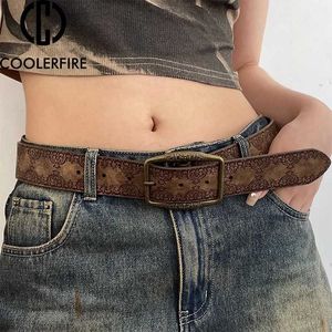 Ceinture de chaîne de taille Y2k ceinture pour femmes imprimé imprimement rétro de luxe de luxe marque punk ceinture pour jeans femelle boucle broche femme blanc ceinture de taille zx005 y240422