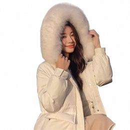 Taille minceur doudoune femmes au-dessus du genou lg secti 2023 automne et hiver nouveau manteau rembourré en duvet de canard blanc à capuche marée.z5DO#