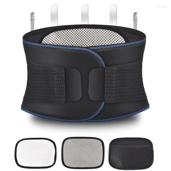 Soutien de la taille Réglable Soulagement de la douleur au dos Double contrôle Barre métallique Lombaire Tondeuse Ceinture Compression Tirer Sangles Attelle inférieure