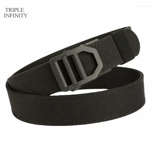 Souilli de la taille Black Metal Automatique boucle dure ceinture tactique dure ceinture de sangle de toile épaisse pour hommes extérieurs 3,8 cm