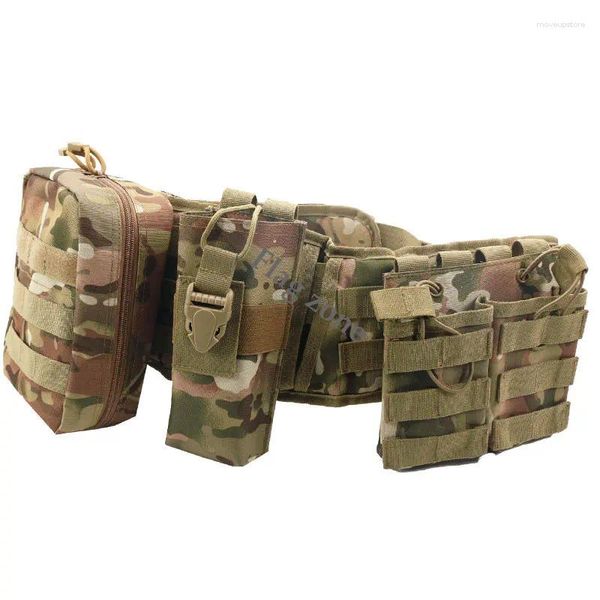 Soporte de cintura Molle Conjuntos de cinturones de batalla tácticos Caza Hombres Guerra Militar con herramientas de teléfono Conjunto de bolsa para disparar