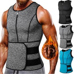 Cintura apoio neoprene shapers masculino suor colete para treinador ajustável treino corpo shaper com duplo zíper sauna terno