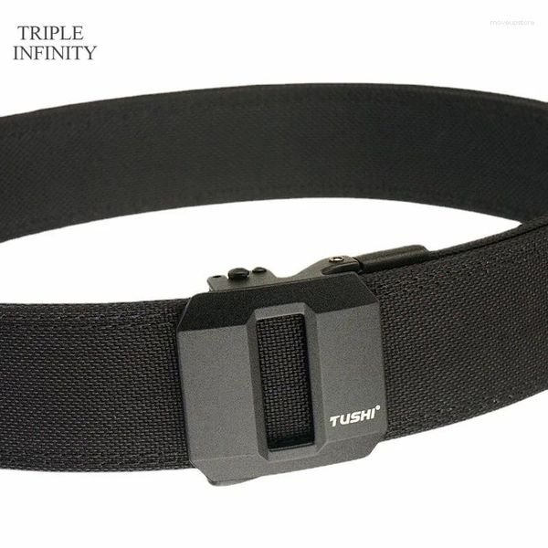 Support de taille en métal robuste boucle automatique sangle dure ceinture tactique épaissie des étuis suspendus à suspension pour hommes Sports de 3,8 cm d'extérieur