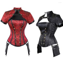 Taille Support Women Steampunk Corset Jacket Set Burlesque kostuumstaal Corsets en Bustiers Gothique Corpetes e Espartilhos para