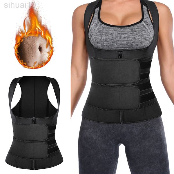 Entrenador de cintura Neopreno Body Shaper Doble Cinturón Mujeres Adelgazamiento Vaina Sudor Fajas Sauna Chaleco Quema Grasa Cinturón Corsé L220802