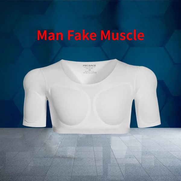 Taille Tummy Shaper 3D Faux Muscle T-Shirt Homme Cosplay Bras Poitrine Sous-Vêtements Partie Body Shaper Invisible Coussin Abdominal Corset Top Undershirts 231018