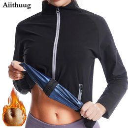 Taille Tummy Shaper Aiithuug Sauna Zweetjack Tailletrainerjack Zweetshirt Gewichtsverlies Saunapak Workout Body Shaper Top met zijzak 231115