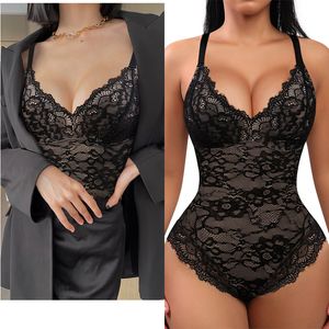 Taille buik Shaper Body Shaper voor vrouwelijke buikcontrole en zwarte dikke taille trainer Shaper Silmming Underdress V-Neck Lace Bodysuit Shaper 230815