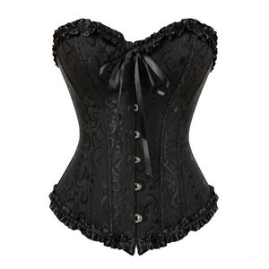 Cintura Tummy Shaper Corset Top Tallas grandes Mujeres Bustier Overbust Sexy Lace Up Zipper Lencería floral Vintage Victorian Fashion Black Red Drop 230828