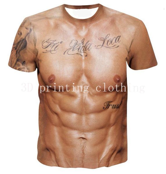 Taille Ventre Shaper Fitness Tshirt Corps Peau Faux Muscles 3d Imprimer T-shirts Hommes Femmes Mode Streetwear Tee Casual Manches Courtes Tatouage Tops 230607
