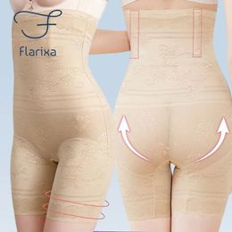 Taille Tummy Shaper Flarixa Hoge Controle Slipje Vrouwen Afslanken Buik Ondergoed Plus Size Body Kant Boxershorts Shapewear M4XL 231012