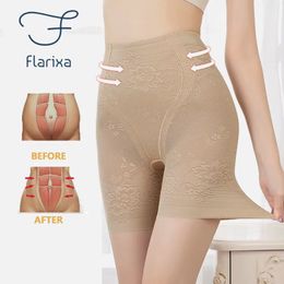 Taille Tummy Shaper Flarixa taille haute dentelle short abdominal plat adapté aux boxeuses féminines contrôle de forme sans couture sous-vêtements minces mince 231213