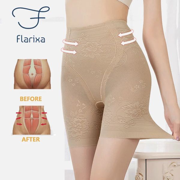 Taille Tummy Shaper Flarixa taille haute dentelle short abdominal plat adapté aux boxeuses féminines contrôle de forme sans couture sous-vêtements minces mince 231213