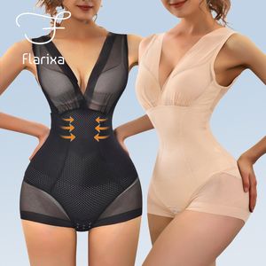 Taille Buik Shaper Flarixa Sexy Mesh Shapewear Vrouwen Bodysuit Push Up Bh Verhaal Tank Top Trainer Tuck BodyShaper Transparante Lingerie 230826