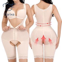 Waist Tummy Shaper Flarixa Women's Waist Trainer Abdominal Control Full body Nauwsluitend kledingstuk Lace control underpants vest jack met open kruis 230802