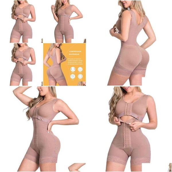 Cintura Tummy Shaper Alta Compresión Fl Body Shapewear Con Gancho Y Cierre Frontal De Ojo Sujetador Ajustable Adelgazamiento Body Fajas Colombiano DH0WP