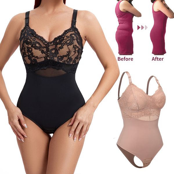 Taille ventre Shaper dentelle string vêtement moulant femmes sans couture taille complète du corps mince abdomen lisse collants nude 230724